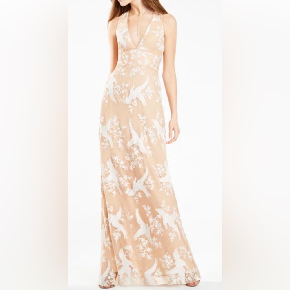 BCBG Maxazria Cecilia Dove
embroidered gown size 6